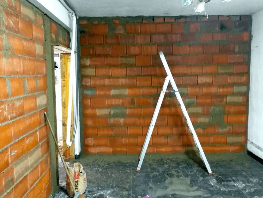 Inside the studio, walls built